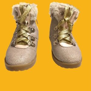 Juicy Couture Gold Glitter High Top Boots Zip Sides Faux Fur Top Toddler Size 8M